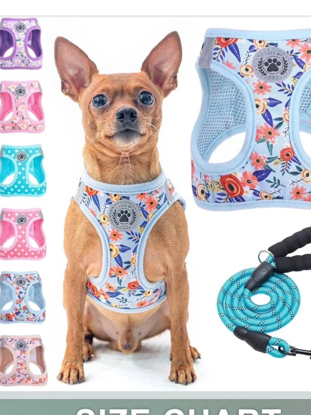 Small Dog Harness and Leash Set, No Pull Puppy Pet Vest- Floral,S